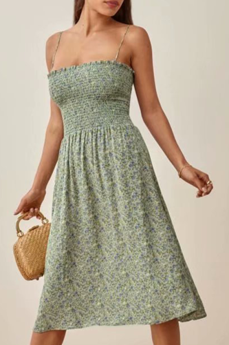 Fashion Elegant Floral Strap Design Spaghetti Strap A Line Dresses