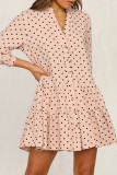 Fashion Street Dot Split Joint Mandarin Collar Printed Dresses