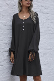 Fashion Casual Solid O Neck Long Sleeve Dress Dresses