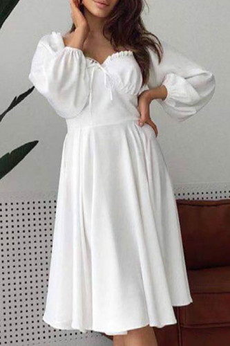 Fashion Elegant Solid Split Joint Square Collar A Line Dresses