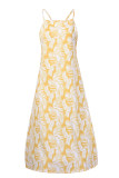 Fashion Casual Print Slit Spaghetti Strap A Line Dresses