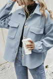 Casual Solid Pocket Buckle Turndown Collar Outerwear