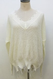 Fashion Street Solid Tassel V Neck Tops