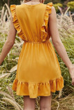 Fashion Bohemian Solid Split Joint V Neck A Line Dresses