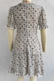 Casual Elegant Print Split Joint Stringy Selvedge V Neck A Line Dresses