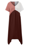Casual Patchwork Fold Contrast V Neck Irregular Dress Dresses