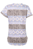 Casual Street Print Leopard Pocket V Neck T-Shirts