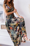 Fashion Sweet Print Split Joint V Neck A Line Dresses