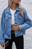 Fashion Street Solid Turndown Collar Long Sleeve Denim