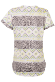 Casual Street Print Leopard Pocket V Neck T-Shirts