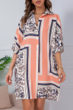 Fashion Casual Geometric Split Joint Turndown Collar A Line Dresses