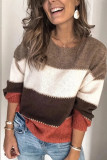 Fashion Street Adult Acrylic Patchwork Solid Split Joint Pullovers O Neck Tops