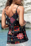 Fashion Street Print Split Joint Spaghetti Strap Tops