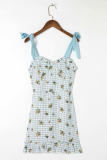 Sweet Plaid Floral Frenulum Flounce A Line Dresses