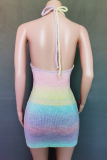 Fashion Street Gradual Change Frenulum Halter Wrapped Skirt Dresses