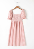 Elegant Plaid High Opening Fold Square Collar A Line Dresses