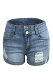 Street Solid Ripped Straight Denim Shorts