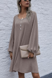 Fashion Casual Solid O Neck Long Sleeve Dress Dresses