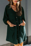 Fashion Casual Solid Split Joint V Neck A Line Dresses