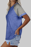 Fashion Street Solid Split Joint O Neck T-Shirts