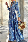 Street Print Split Joint Buckle POLO collar A Line Dresses