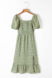 Elegant Floral High Opening Fold Square Collar Dresses