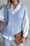 Casual Solid Hollowed Out V Neck Tops Sweater