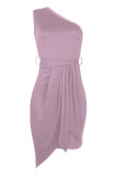 Fashion British Style Solid Split Joint One Shoulder Irregular Dresses