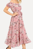 Elegant Floral Frenulum Flounce Off the Shoulder A Line Dresses