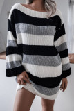 Fashion Casual Striped Split Joint O Neck A Line Dresses