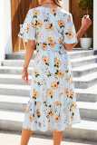 Casual Elegant Floral Buckle Flounce V Neck A Line Dresses