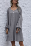 Fashion Casual Solid O Neck Long Sleeve Dress Dresses