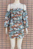 Fashion Sexy Print Frenulum Off the Shoulder Wrapped Skirt Dresses