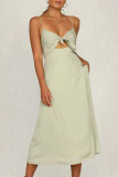 Fashion Casual Solid Hollowed Out Spaghetti Strap Princess Dresses