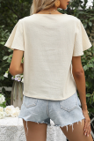 Elegant Solid Buckle Strap Design V Neck Tops