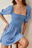 Fashion Street Print Split Joint Square Collar A Line Dresses