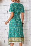 Fashion Elegant Floral Split Joint V Neck Dresses
