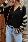 Street Striped Contrast V Neck Tops Sweater