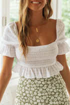 Fashion Street Solid Split Joint Square Collar T-Shirts