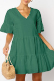 Fashion Sexy Solid Split Joint V Neck Pleated Dresses