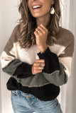 Fashion Street Adult Acrylic Patchwork Solid Split Joint Pullovers O Neck Tops