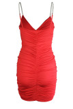 Fashion Sexy Solid Fold V Neck Wrapped Skirt Dresses