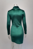 Fashion Elegant Solid Split Joint Fold Half A Turtleneck Pencil Skirt Dresses