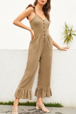 Fashion Casual Solid Split Joint V Neck Loose Jumpsuits