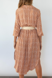 Casual Print Frenulum Buckle V Neck Irregular Dress Dresses