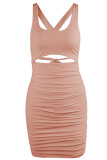 Sexy Solid Backless Cross Straps U Neck Wrapped Skirt Dresses