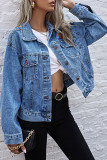 Fashion Street Solid Turndown Collar Long Sleeve Denim