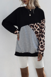 Casual Leopard Split Joint O Neck Tops