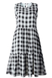 Fashion Street Plaid Split Joint O Neck Princess Dresses