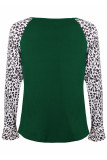 Fashion Casual Leopard Split Joint V Neck T-Shirts